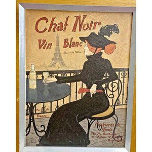 Rare Vintage O. Rousseau “Chat Noir Vin Blanc” 6.5"x8.5" Print in 11x13 Frame